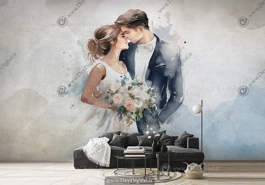 کاغذ دیواری سه بعدی مدل نفاشی عروس و داماد