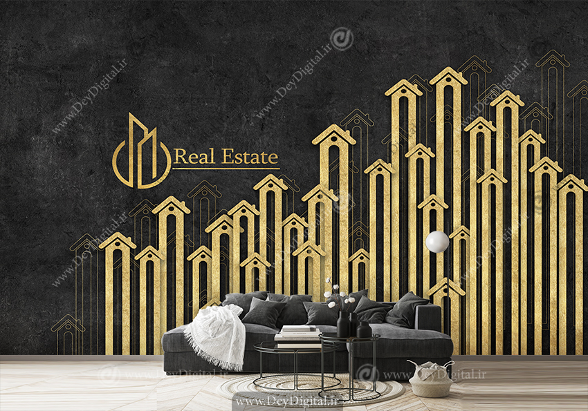 کاغذ دیواری سه بعدی مشکی طلایی برای مشاور املاک