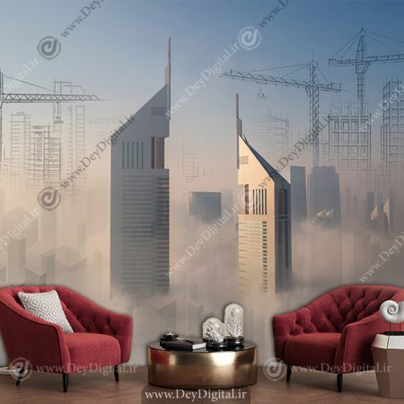 پوستر دیواری آسمان خراش در بین ابرها