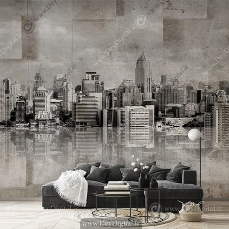 کاغذ دیواری سه بعدی سیاه و سفید طرح ساختمان