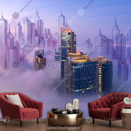 کاغذ دیواری سه بعدی آسمان خراش برای مشاور املاکی
