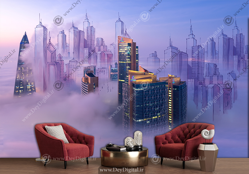 کاغذ دیواری سه بعدی آسمان خراش برای مشاور املاکی