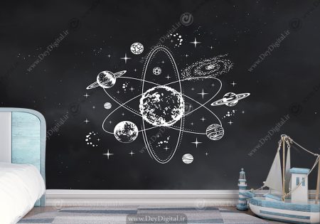 کاغذ دیواری سه بعدی سیاره ها و خورشید