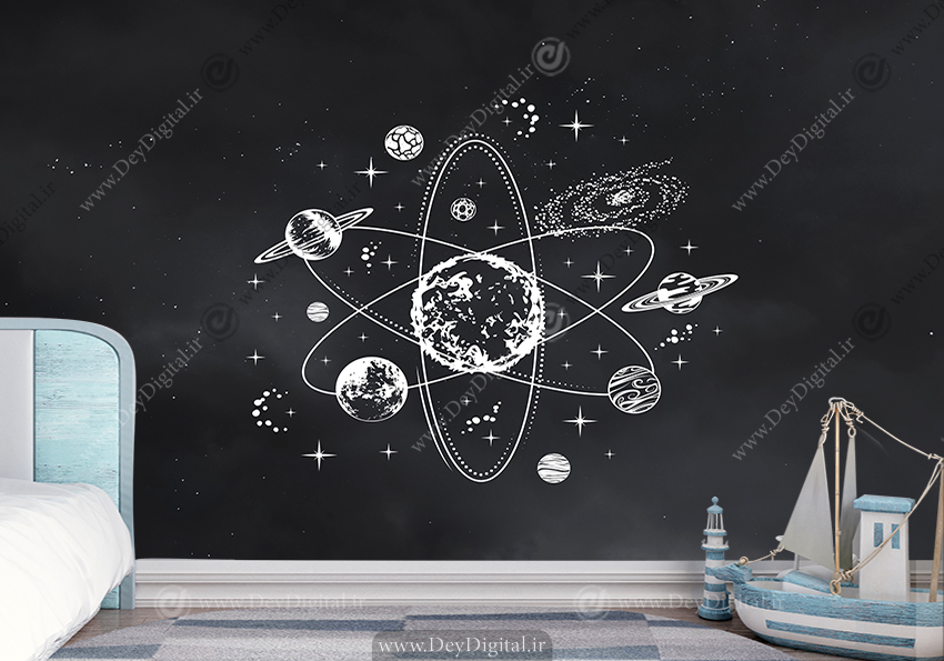 کاغذ دیواری سه بعدی سیاره ها و خورشید