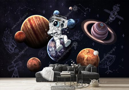 پوستر دیواری سه بعدی فضانورد و کهکشان برای اتاق