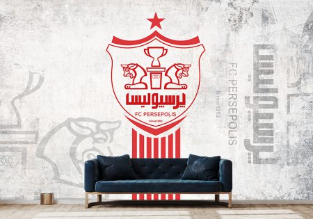 کاغذ دیواری سه بعدی طرح تیم فوتبال پرسپولیس با زمینه روشن