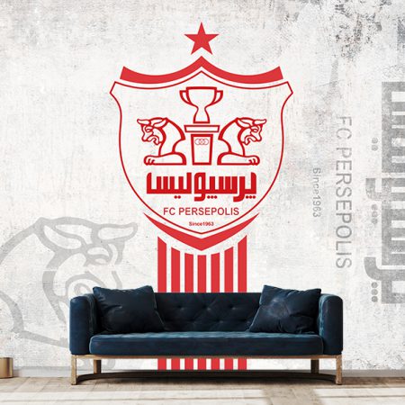 کاغذ دیواری سه بعدی طرح تیم فوتبال پرسپولیس با زمینه روشن