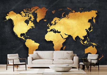 کاغذ دیواری سه بعدی نقشه مشکی طلایی
