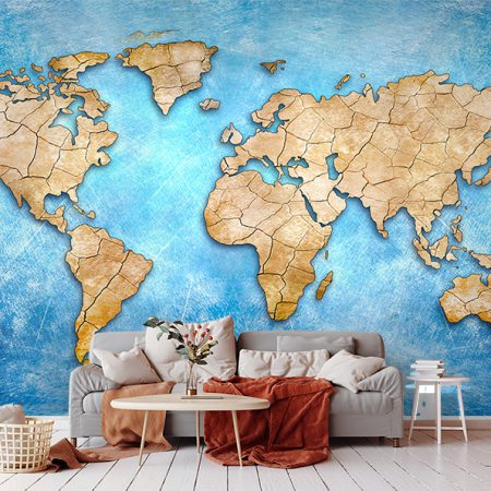 کاغذ دیواری سه بعدی نقشه با زمینه آبی