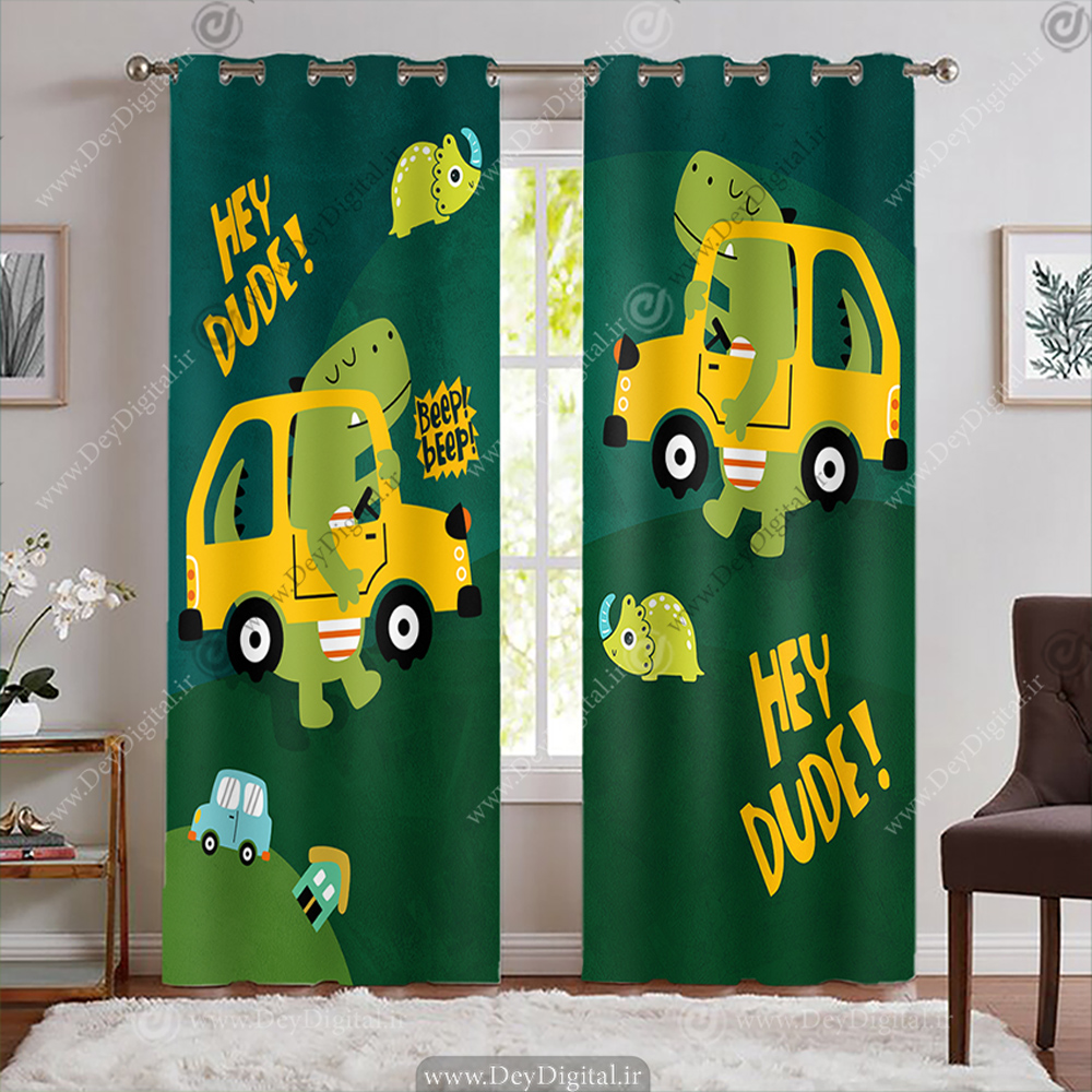 پرده چاپی طرح دایناسوری فانتزی برای اتاق کودک