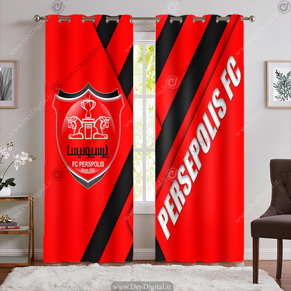 پرده پرسپولیس رنگ قرمز همراه با لوگو این تیم