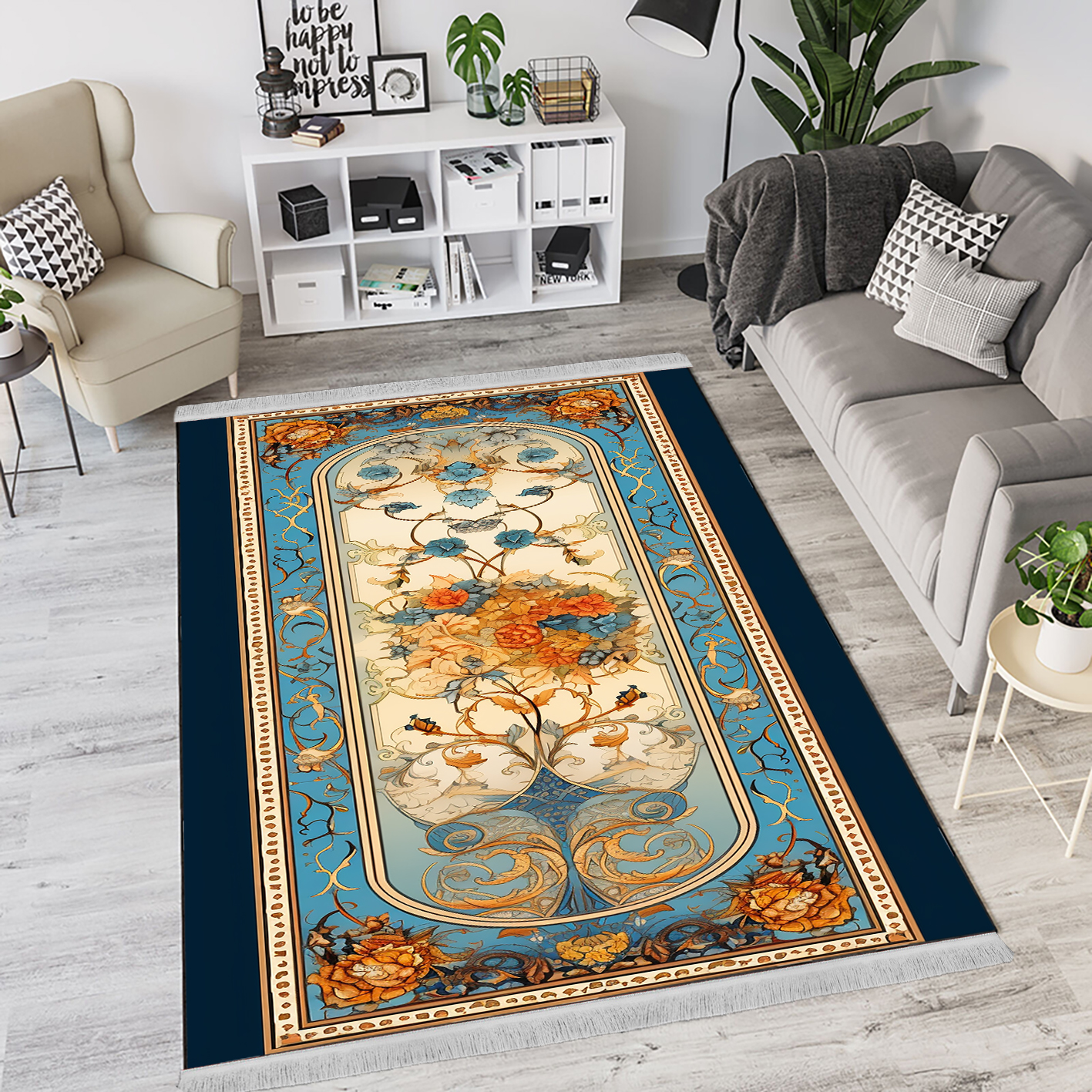 فرشینه سنتی طرح گل با شاخه های پیچ