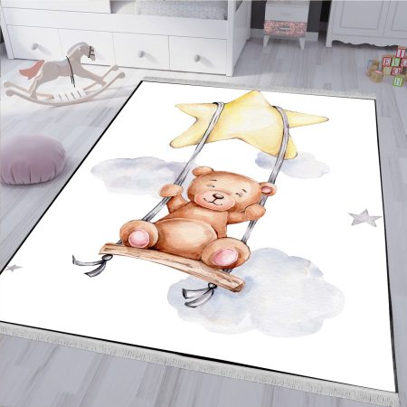 فرشینه طرح عروسک تدی با ابر و ستاره با زمینه روشن