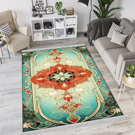 فرشینه چاپی طرح اسلیمی حاشیه دار