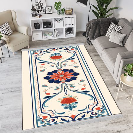 فرشینه گلدار فانتزی با حاشیه ساده