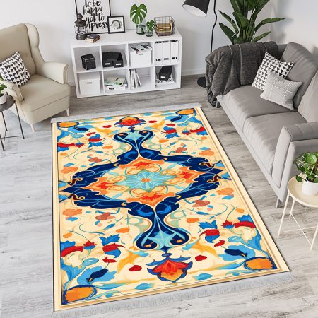 فرشینه چاپی طرح گل اسلیمی زمینه روشن