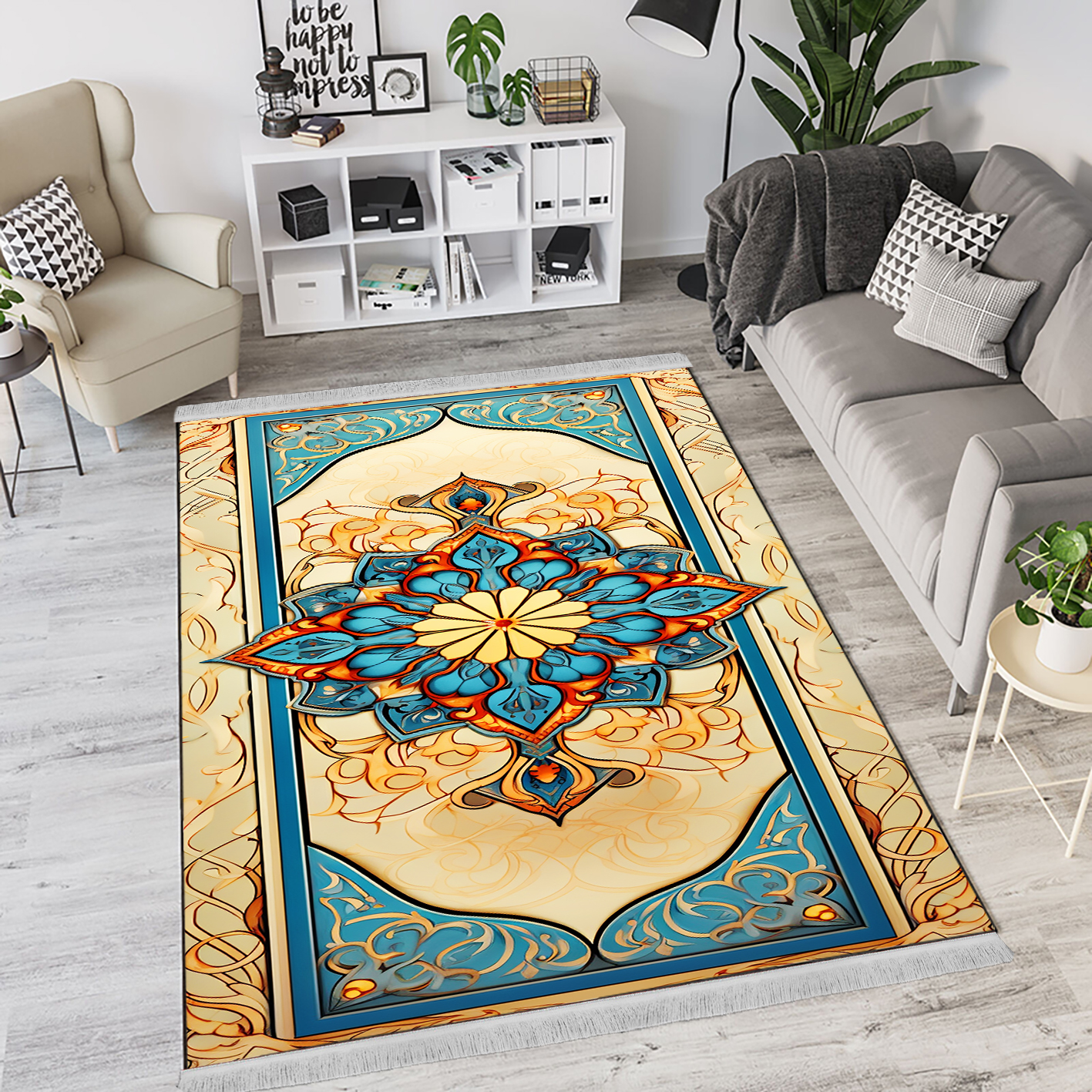فرشینه طرح شمسه لچک و حاشیه دار