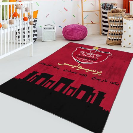 فرشینه چاپی اتاق پسرانه فوتبالی طرح پرسپولیس زمینه تخت جمشید
