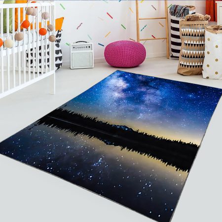 فرش چاپی منظره دریاچه و ستاره در غروب آفتاب