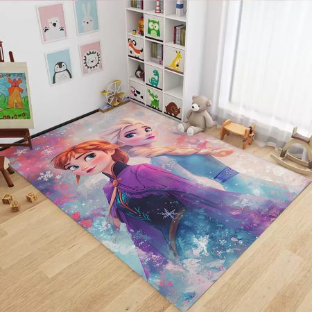 فرشینه طرخ نقاشی السا و آنا با زمینه ابروبادی رنگی