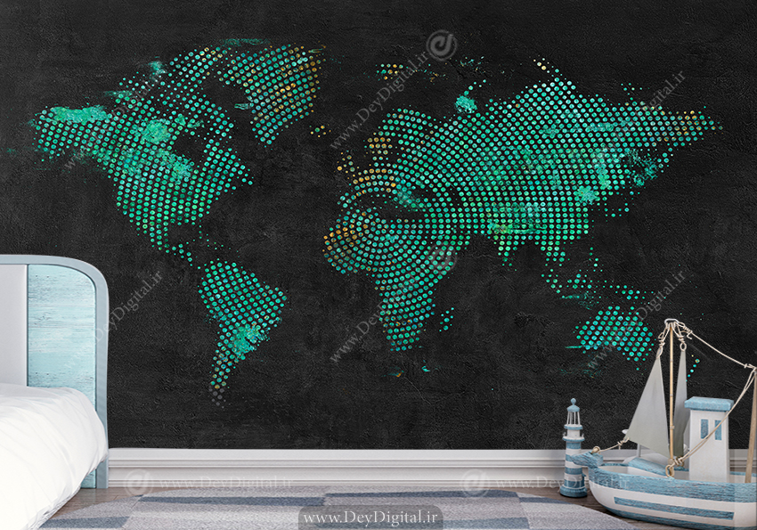 پوستر چاپی طرح گرافیکی نقشه جهان با زمینه تیره