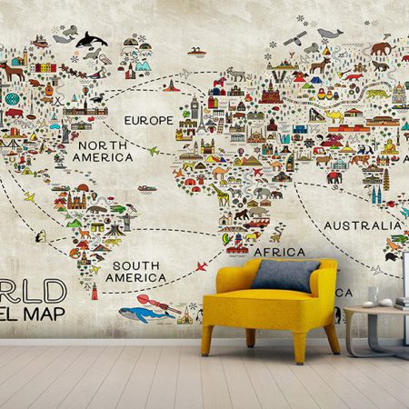 پوستر دیواری طرح مفهومی نقشه جهان اتاق کودک