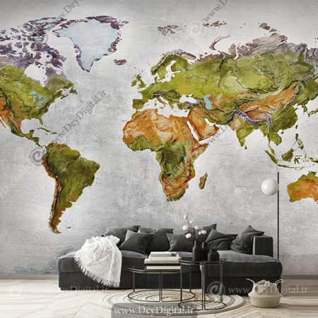 پوستر دیواری طرح قاره ها و کوهها با زمینه سیمانی روشن
