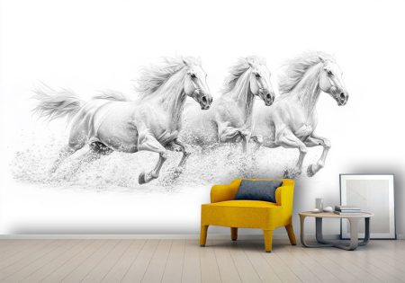 پوستر دیواری طرح سه اسب سفید با زمینه روشن