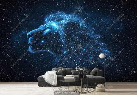 پوستر دیواری طرح شیر جنگل با ستاره های آبی