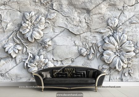 پوستر دیواری گل سه بعدی گچبری برای پشت تلویزیون