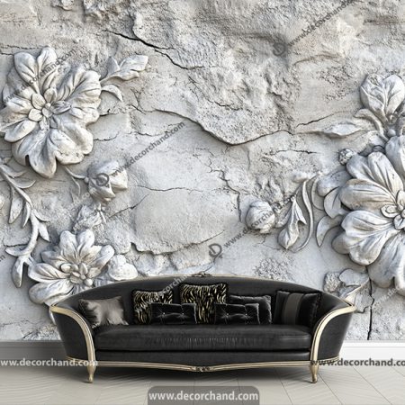پوستر دیواری گل سه بعدی گچبری برای پشت تلویزیون