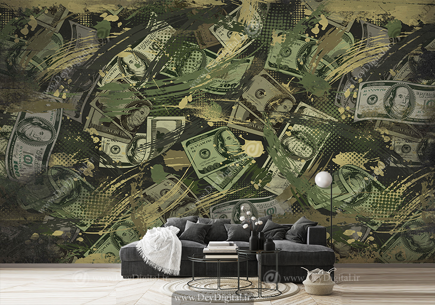 کاغذ دیواری سه بعدی طرح دلار
