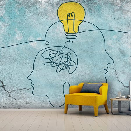 پوستر دیواری طرح ساده روانشناسی با زمینه سیمان آبی