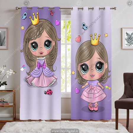 پرده اتاق کودک دختر طرح فانتزی غروسکی
