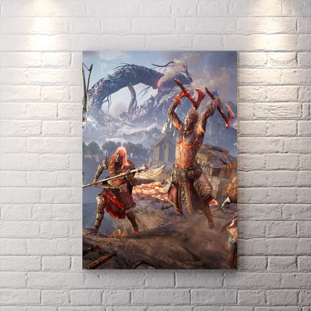 تابلو برای اتاق گیمینگ طرح بازی Assassin's Creed Valhalla با زمینه زمستانی