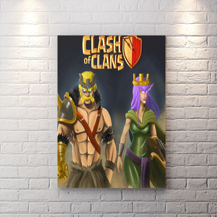 تابلو گیمینگ طرح نقاشی بازی clash of clans با زمینه تیره