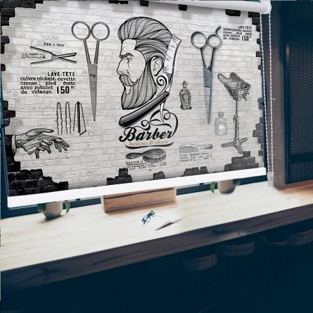 پرده تصویری شید برای آرایشگاه مردانه