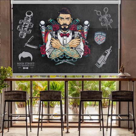 پرده شید طرح آرایشگاه مردانه