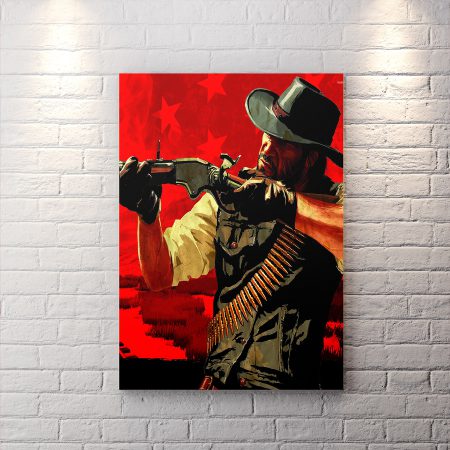 تابلو شاسی گیمینگ طرح شخصیت اصلی بازی red dead با زمینه قرمز