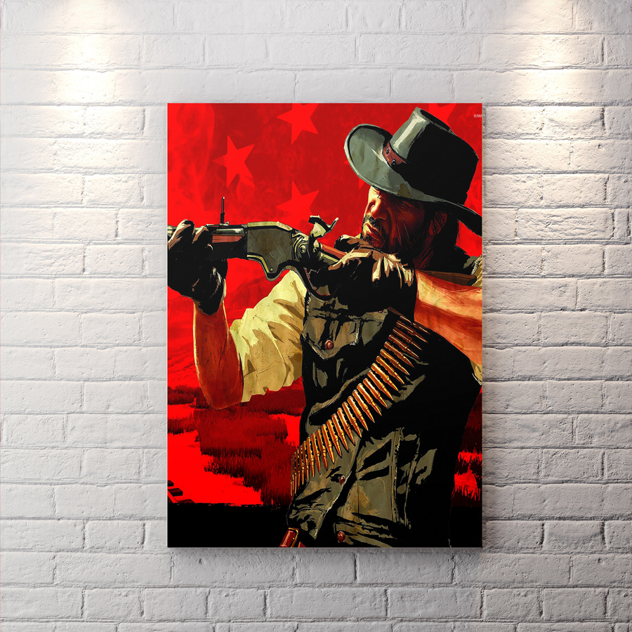 تابلو شاسی گیمینگ طرح شخصیت اصلی بازی red dead با زمینه قرمز