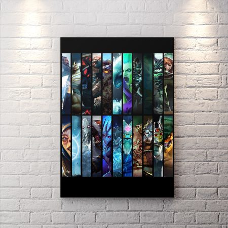 تابلو برای اتاق گیمینگ طرح شخصیت های بازی dota 2 با تم مشکی و آبی