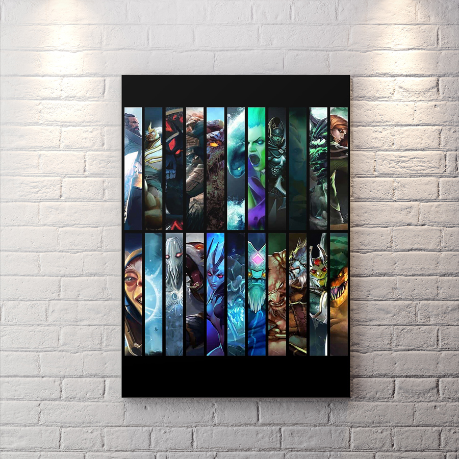 تابلو برای اتاق گیمینگ طرح شخصیت های بازی dota 2 با تم مشکی و آبی