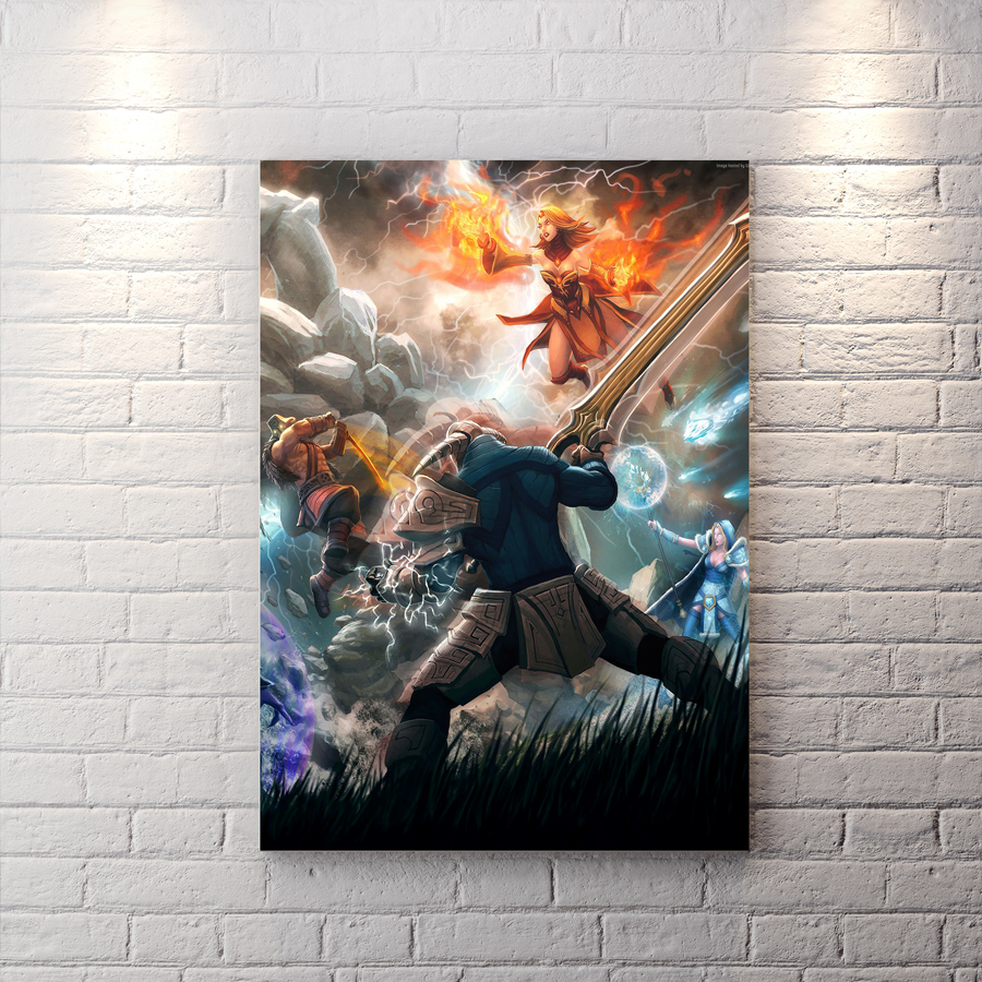 تابلو گیمینگ طرح فایت آرت بازی dota 2 با تم آتش و رعد و برق