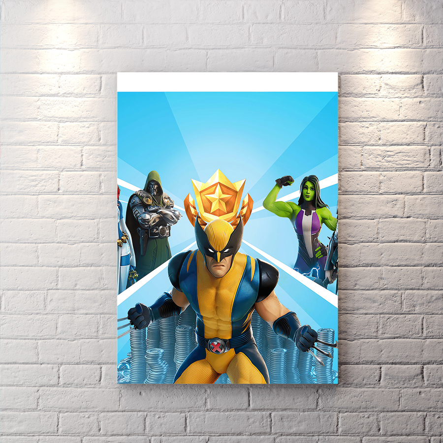 تابلو برای اتاق گیمینگ طرح Fortnite Battle Pass با زمینه آبی روشن