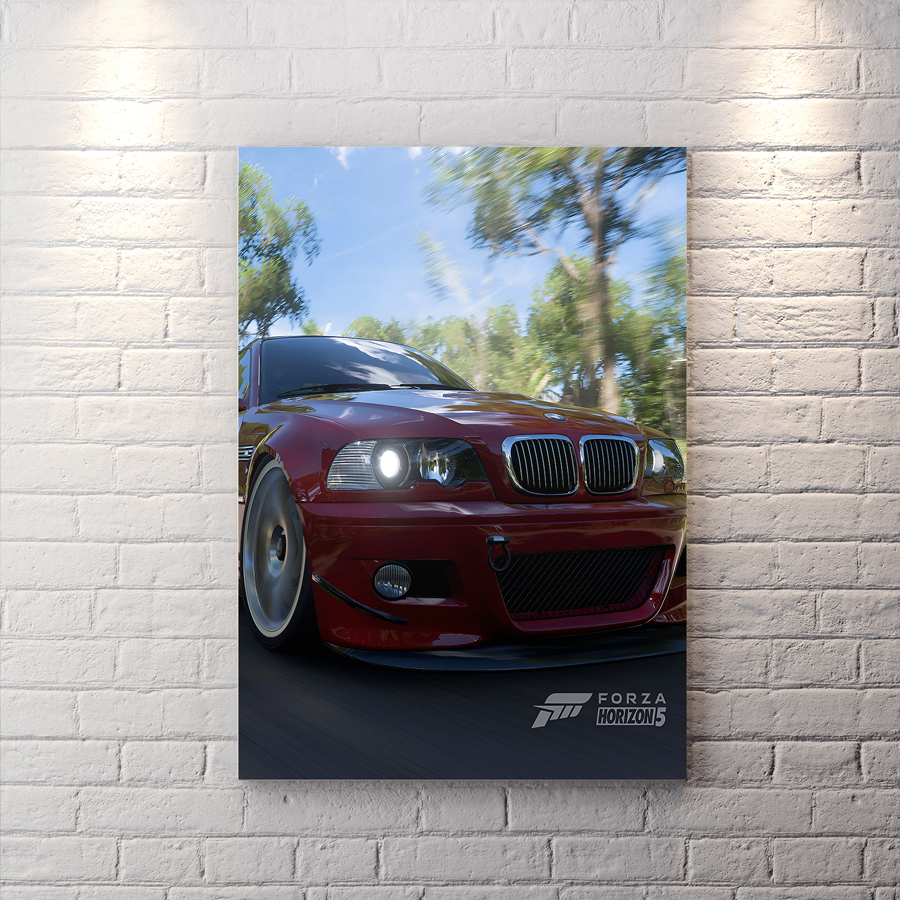 تابلو برای اتاق گیمینگ طرح بی ام و سری 3 در بازی Forza Horizon 5 با تم روشن