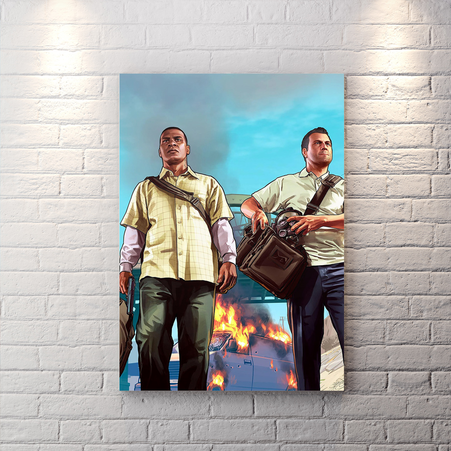 تابلو برای اتاق گیمینگ طرح GTA V با زمینه آسمان