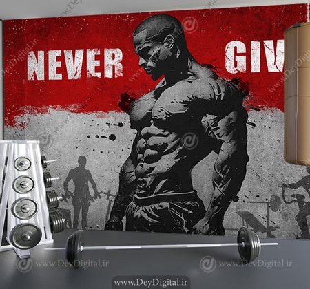 کاغذ دیواری سه بعدی باشگاه بدنسازی طوسی قرمز