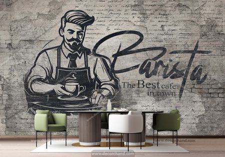 کاغذ دیواری سه بعدی برای کافه طرح باریستا