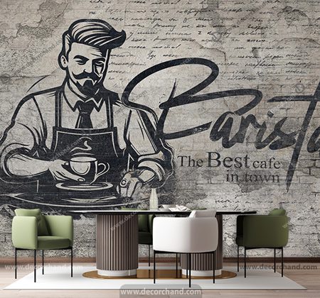 کاغذ دیواری سه بعدی برای کافه طرح باریستا