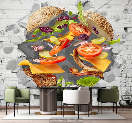 کاغذ دیواری سه بعدی برای کافه رستوران فست فودی